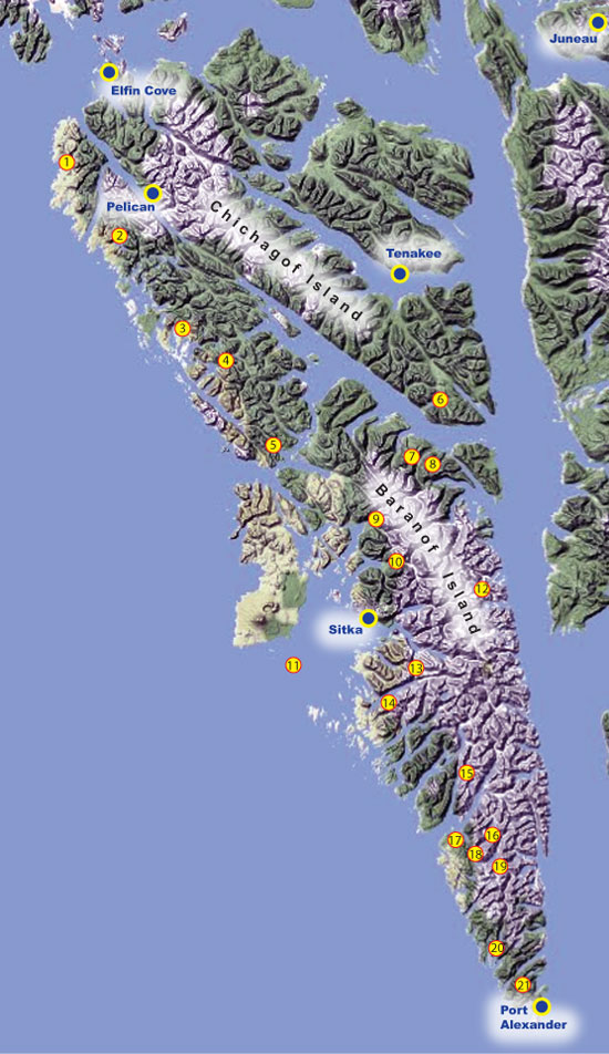 Freshwater fishing map of Baranof Island, Alaska