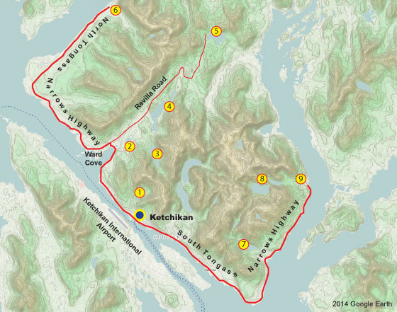 Ketchikan road system and fishing locations