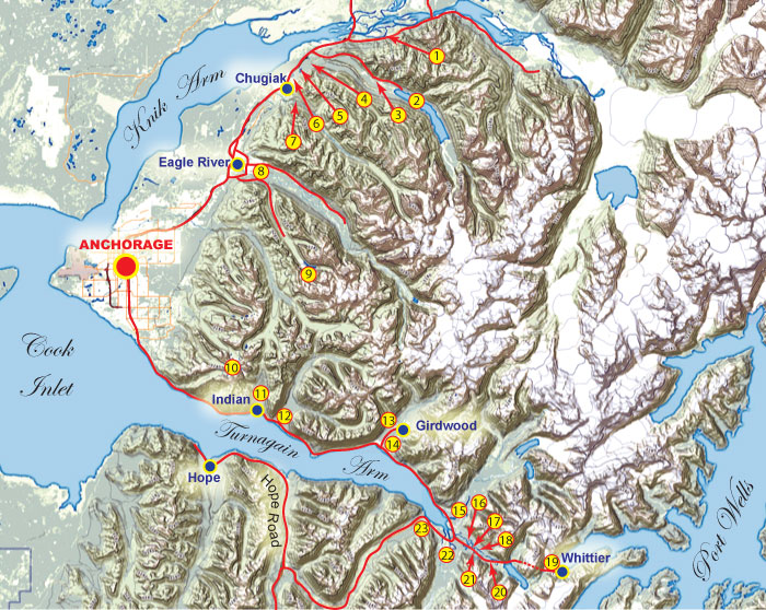 Map of fishing opportunities close to Anchorage Alaska