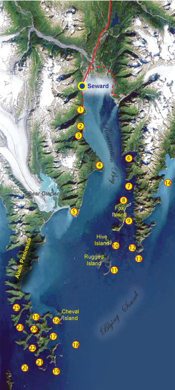 Fishing map of Resurrection Bay, Alaska