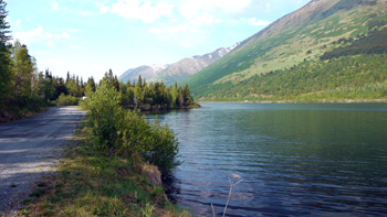 Upper Summit Lake at the entrance to Tenderfoot Campground