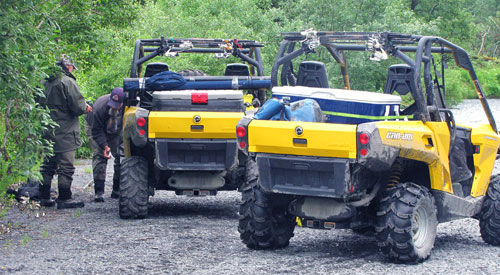 Can Am ATVs along the Saltery River on Kodiak Island