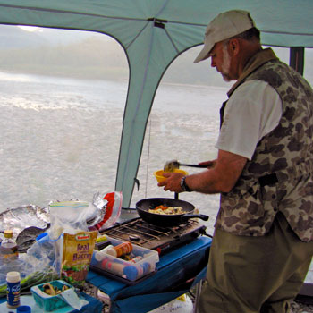 Cooking breakfast on the river, Alaska