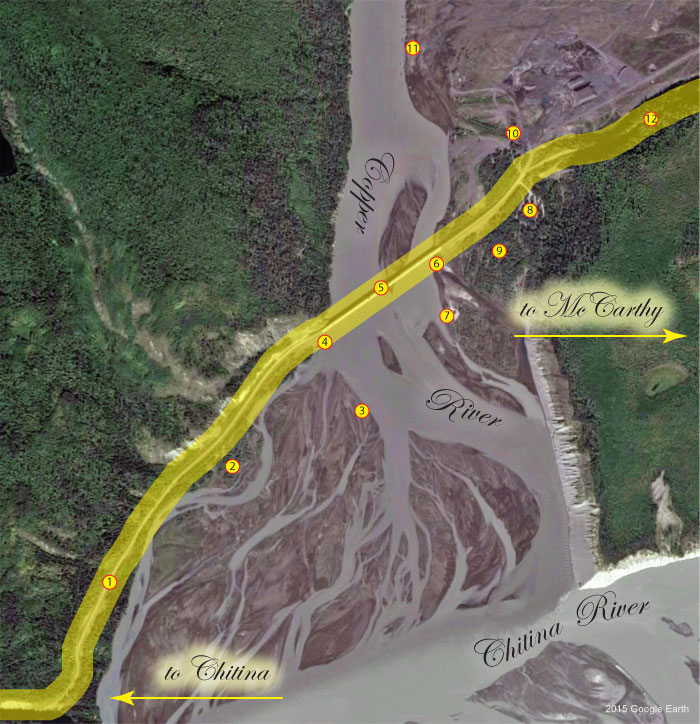 Dipnetting locations near the Chitina-McCarthy bridge, Copper River, Alaska