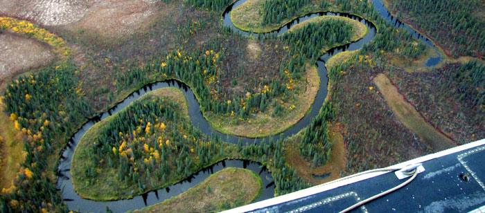 River flyover in Alaska's remote tundra country