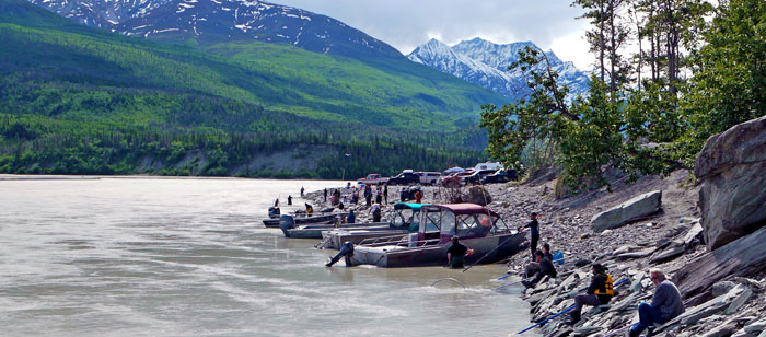 Jet boats on Alaska's Copper River, near Chitna, Alaska