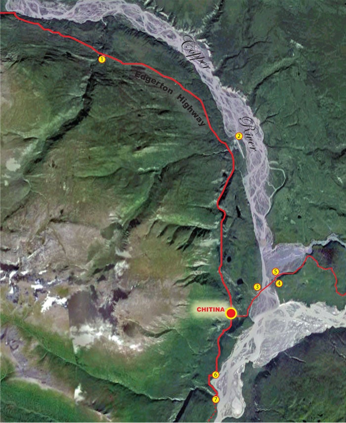 map of parking and camping areas near Chitina, Alaska